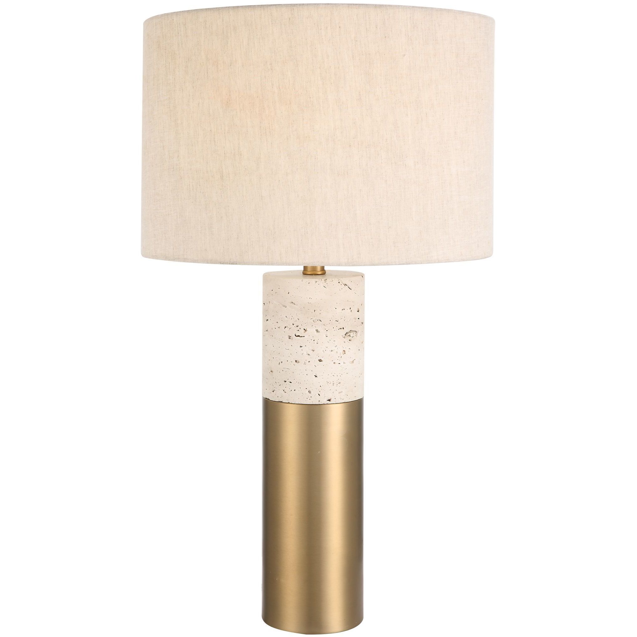 Gravitas 27.5 inch 150 watt Plated Brushed Brass with Porous Ivory Stone Table Lamp Portable Light