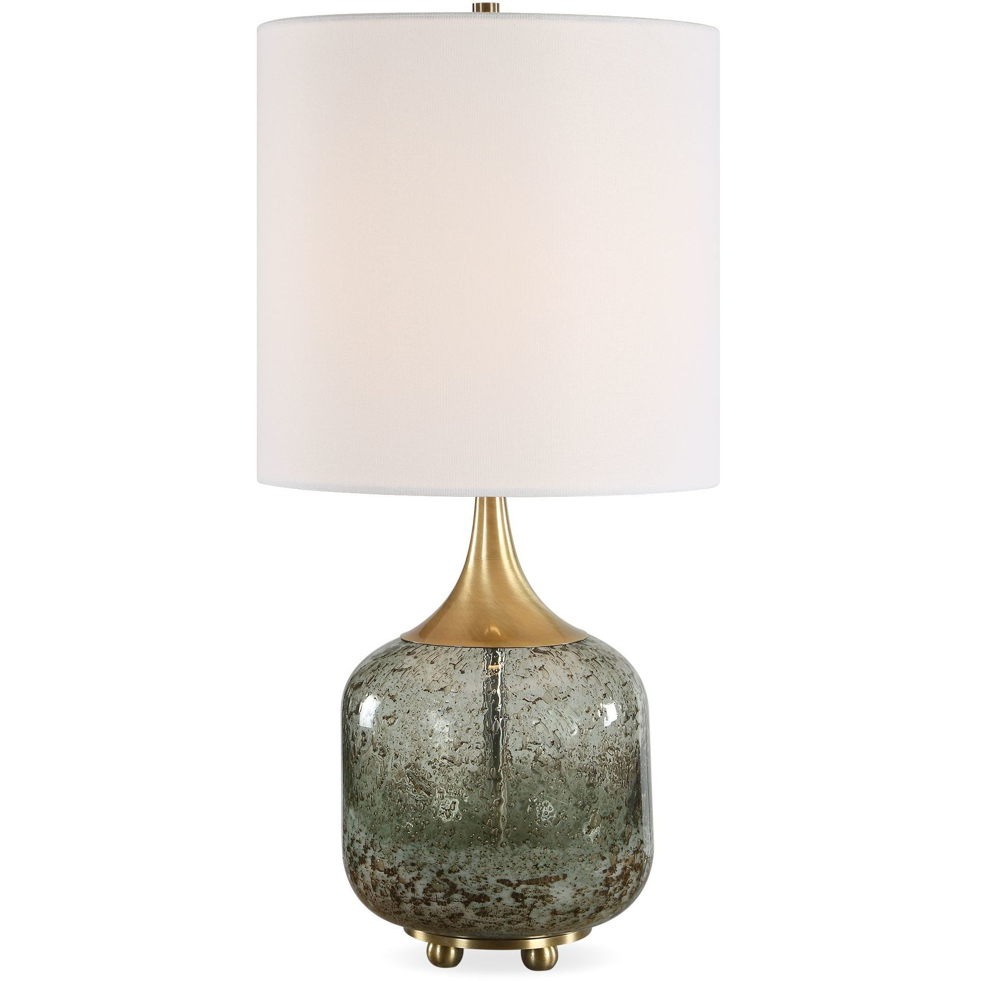 Glenn 20.75 inch 150 watt Smokey Fern Green Translucent Glass and Antique Brass Table Lamp Portable Light