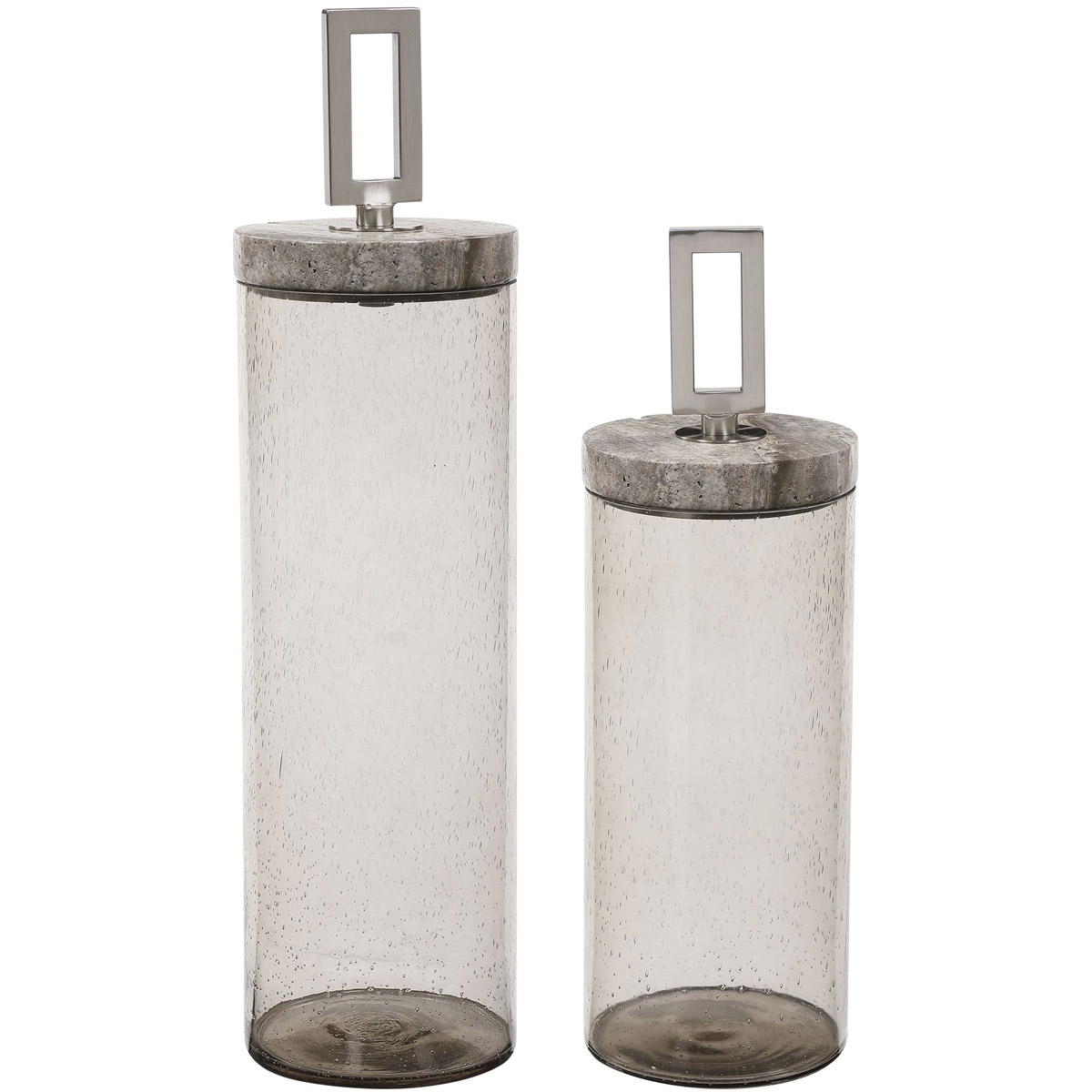 Carmen Gray Seeded Glass with Gray and White Marble Containers, Set of 2