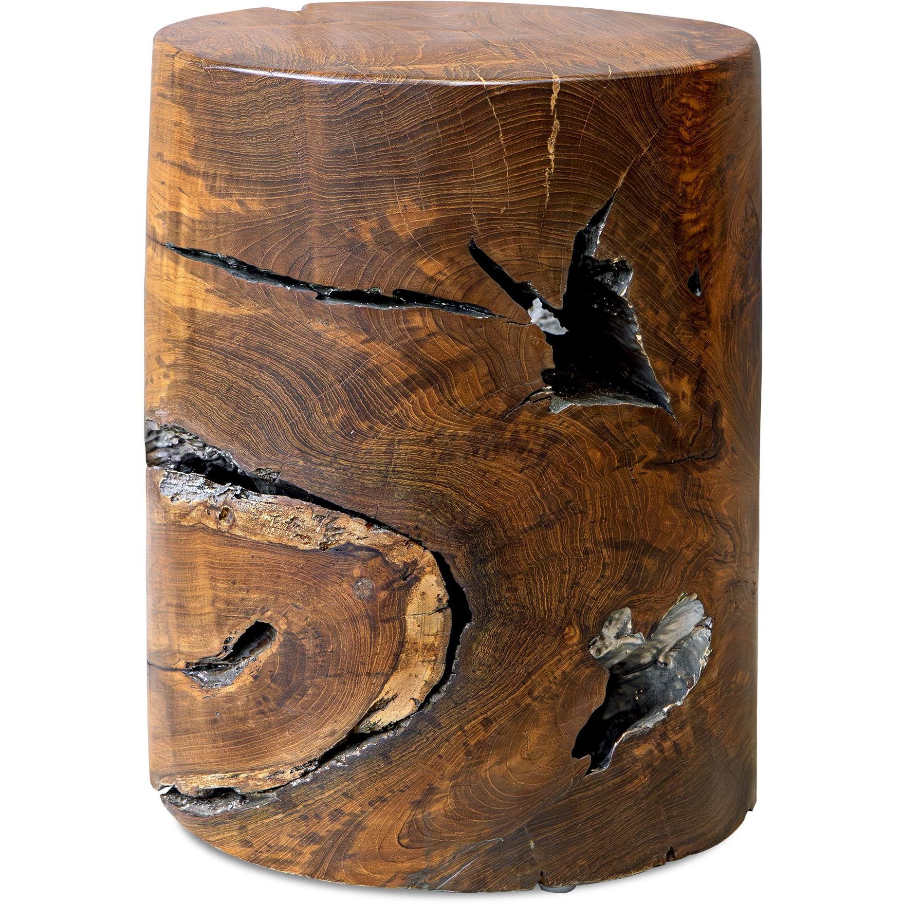 Rafe 18 inch Antique Silver and Natural Teak Accent Stool