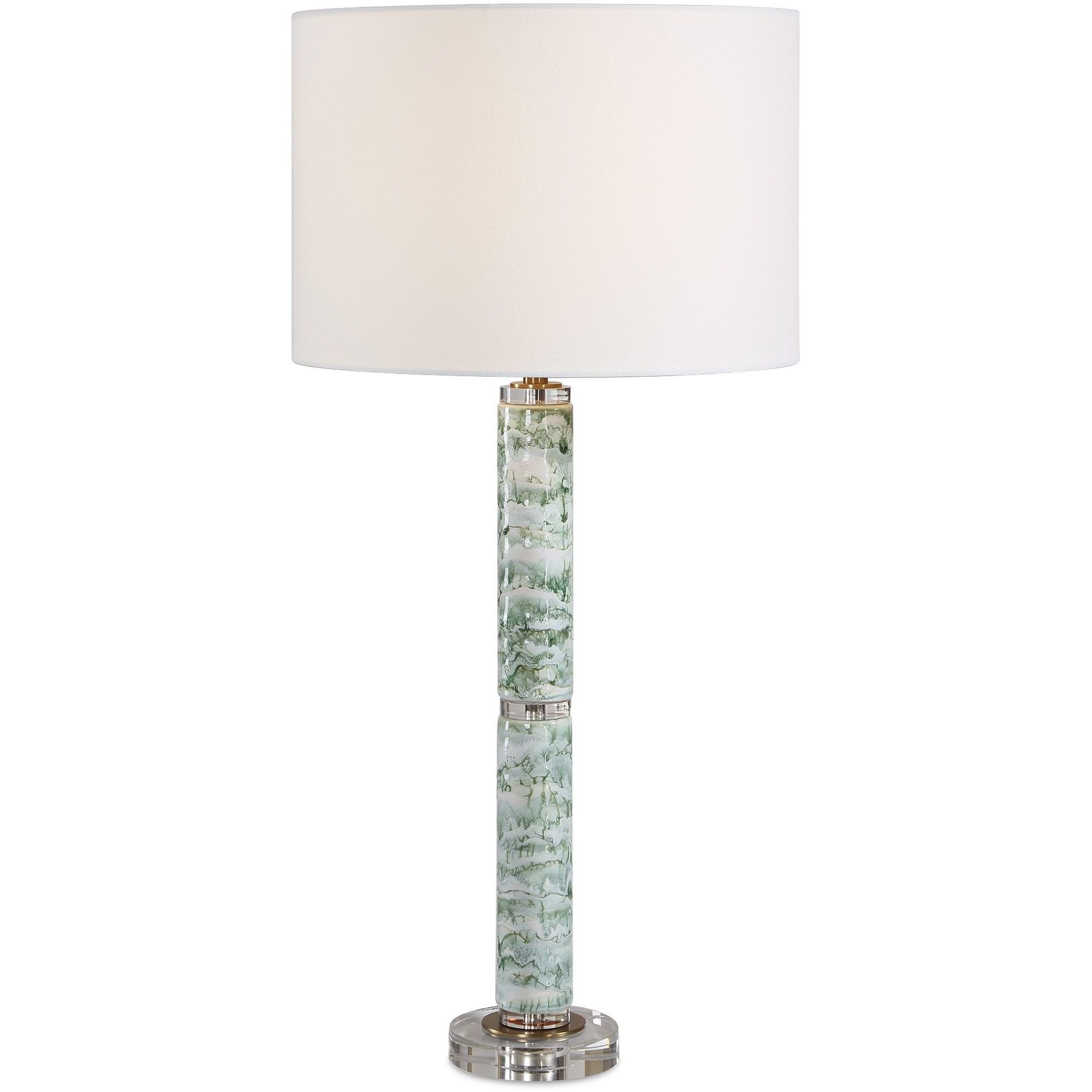Jameis 31 inch 150 watt Blue Green and White Marbled Glaze and Antique Brass and Clear Crystal Table Lamp Portable Light
