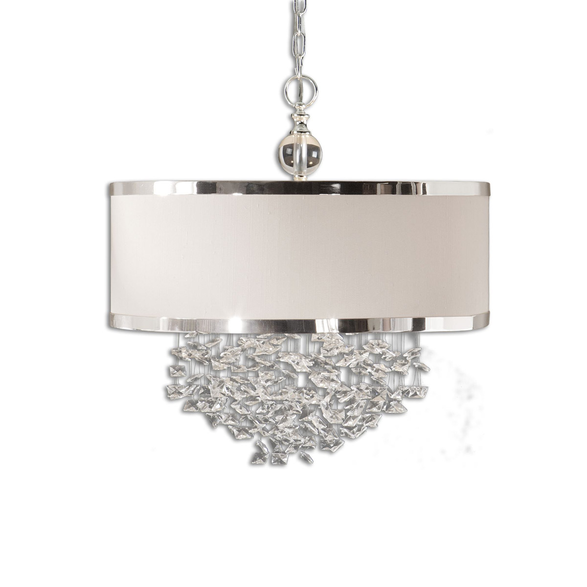 Fascination 3 Light 22 inch Cascading Crystals and Off-White Linen Shade Hanging Shade Ceiling Light