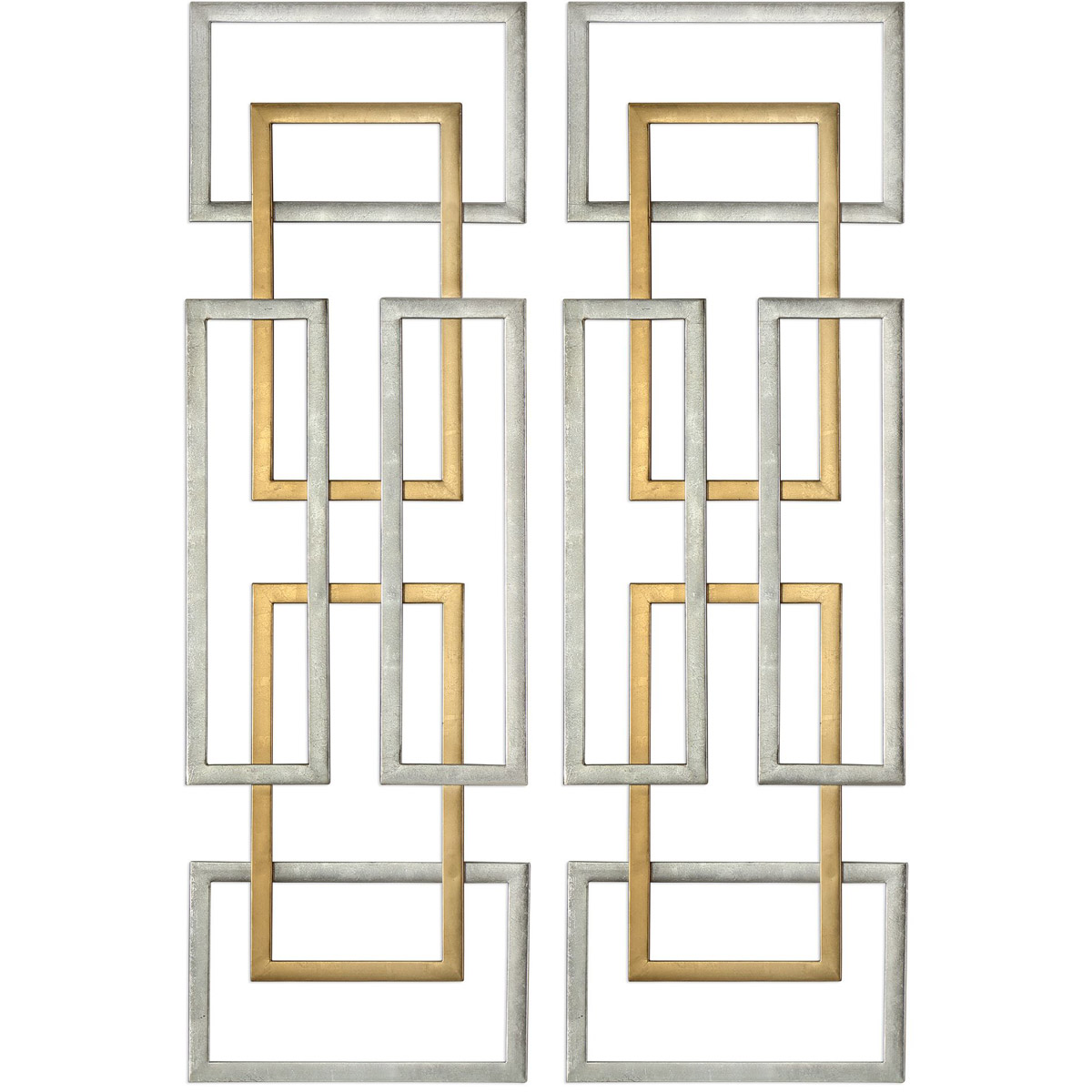 Aerin Antiqued Gold and Silver Leaf Wall Art, Set of 2