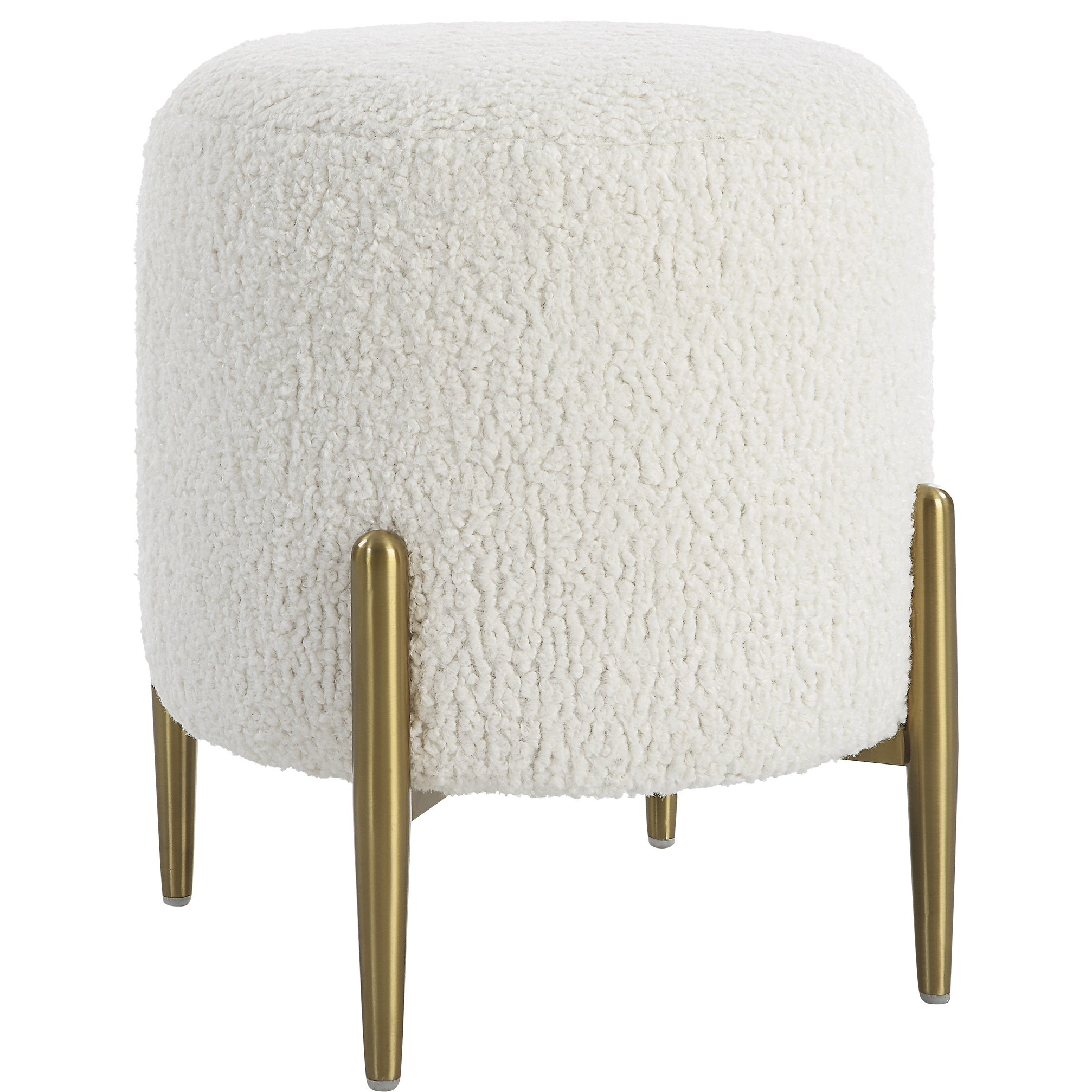 Arles 18 inch White Faux Shearling and Brushed Brass Ottoman