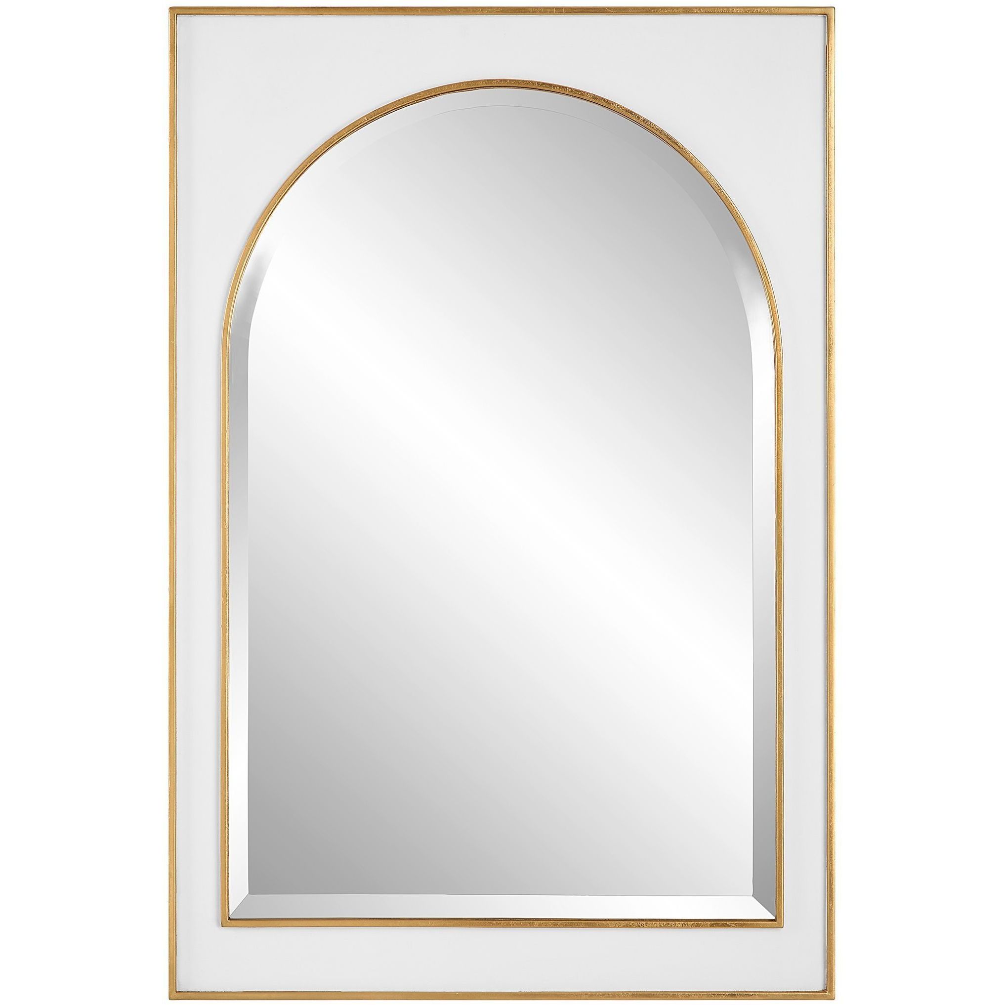 Crisanta 37.5 X 25 inch Gloss White and Antiqued Gold Leaf Mirror