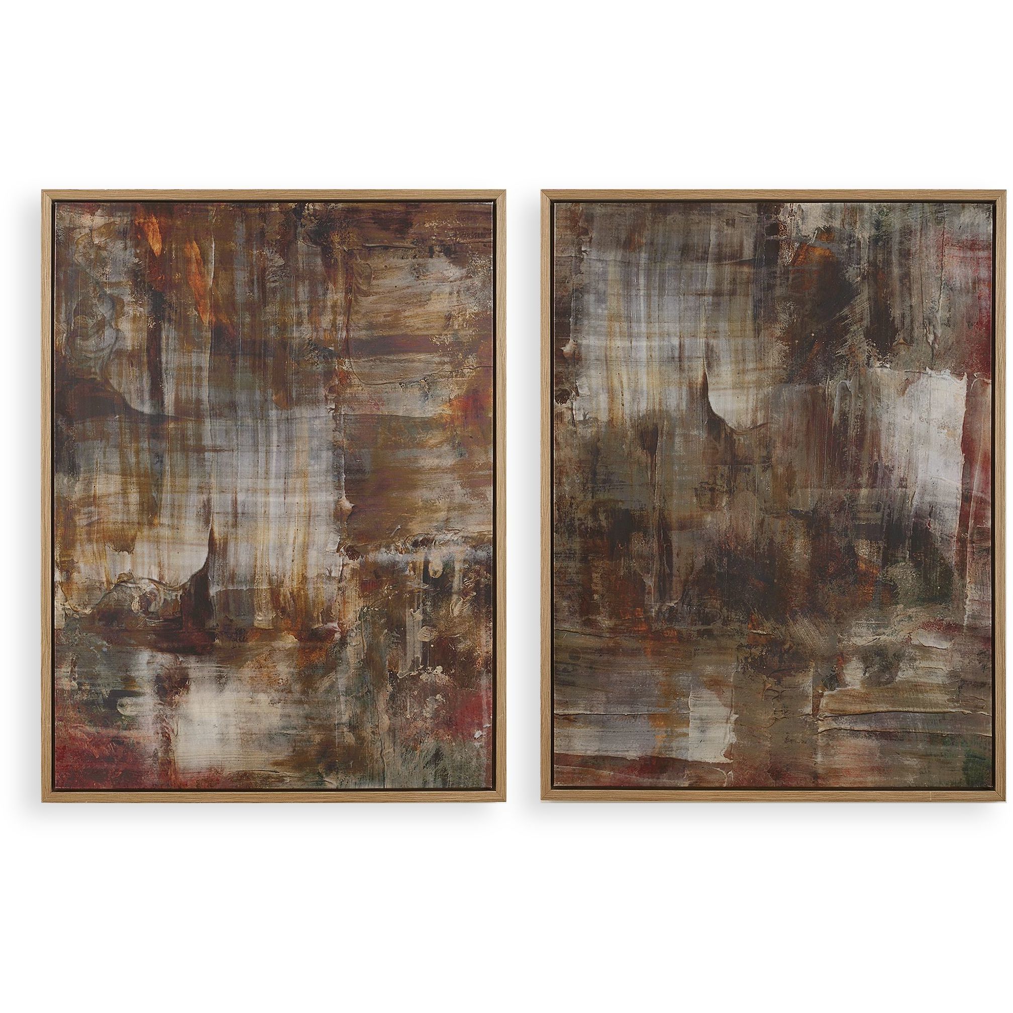 Molten Patina Earth Tones and Light Oak Framed Canvases, Set of 2