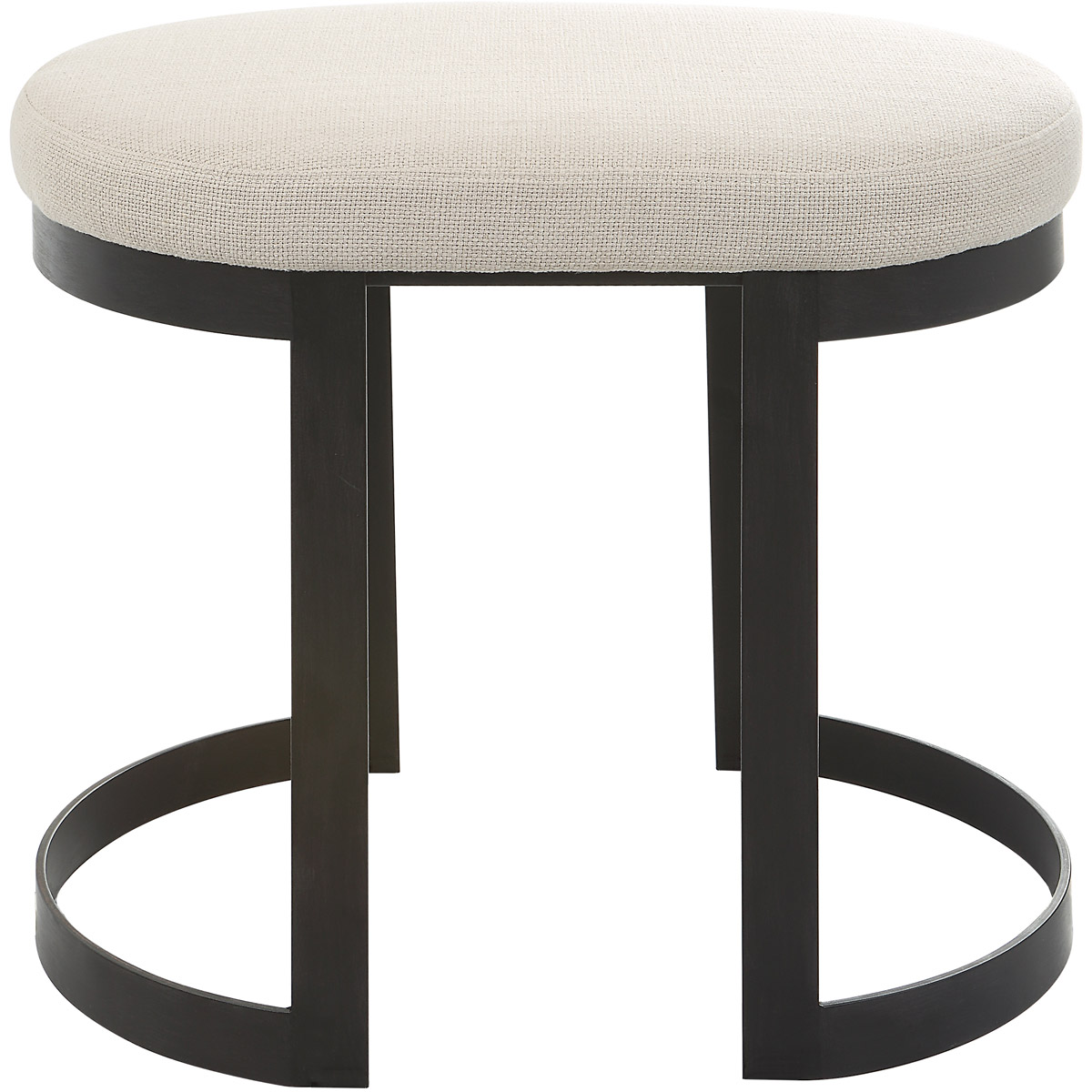 Infinity 20 inch Matte Black and Off-white Linen Fabric Accent Stool