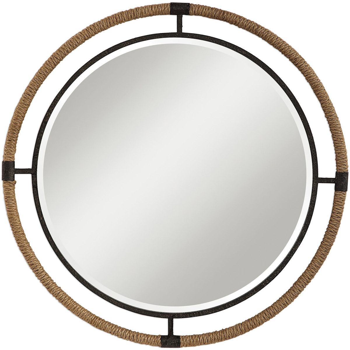 Melville 36 X 36 inch Textured Rust Black and Natural Rope Wall Mirror