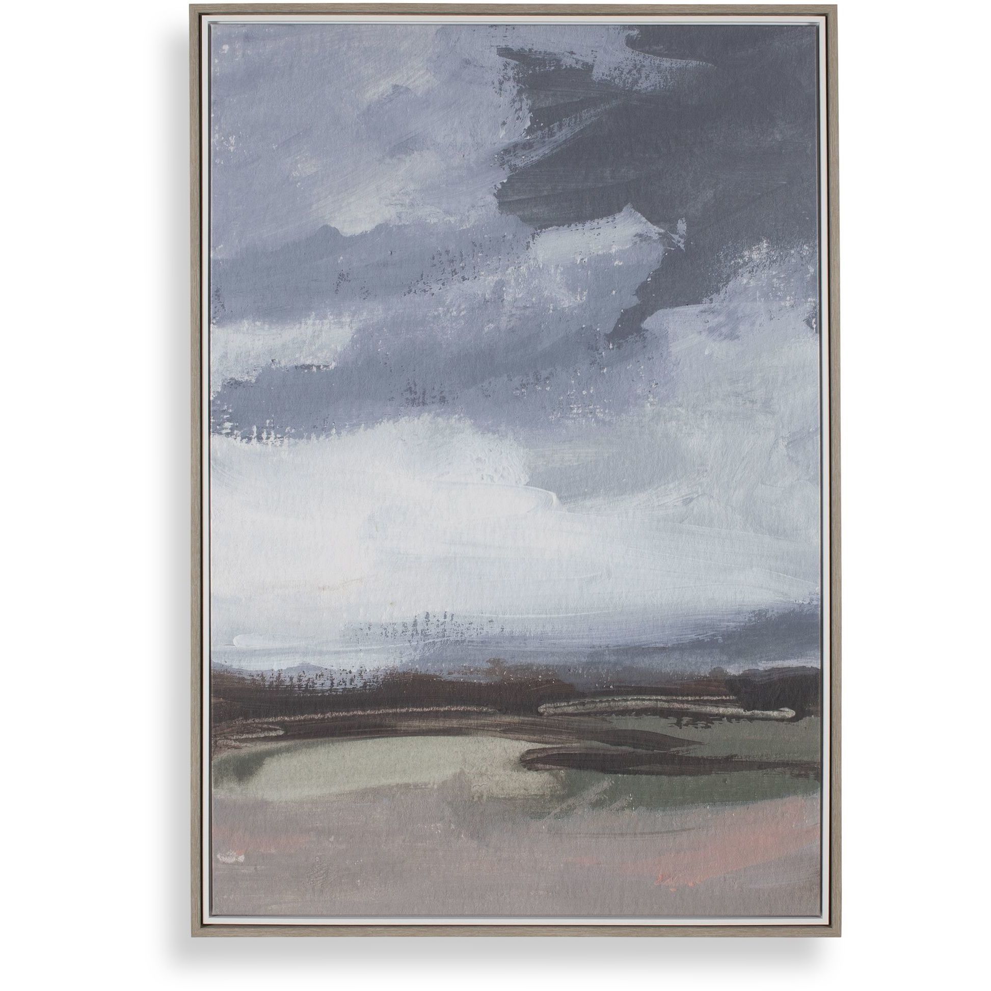 Bracing White and Grey and Brown and Green and Pink Framed Landscape Art