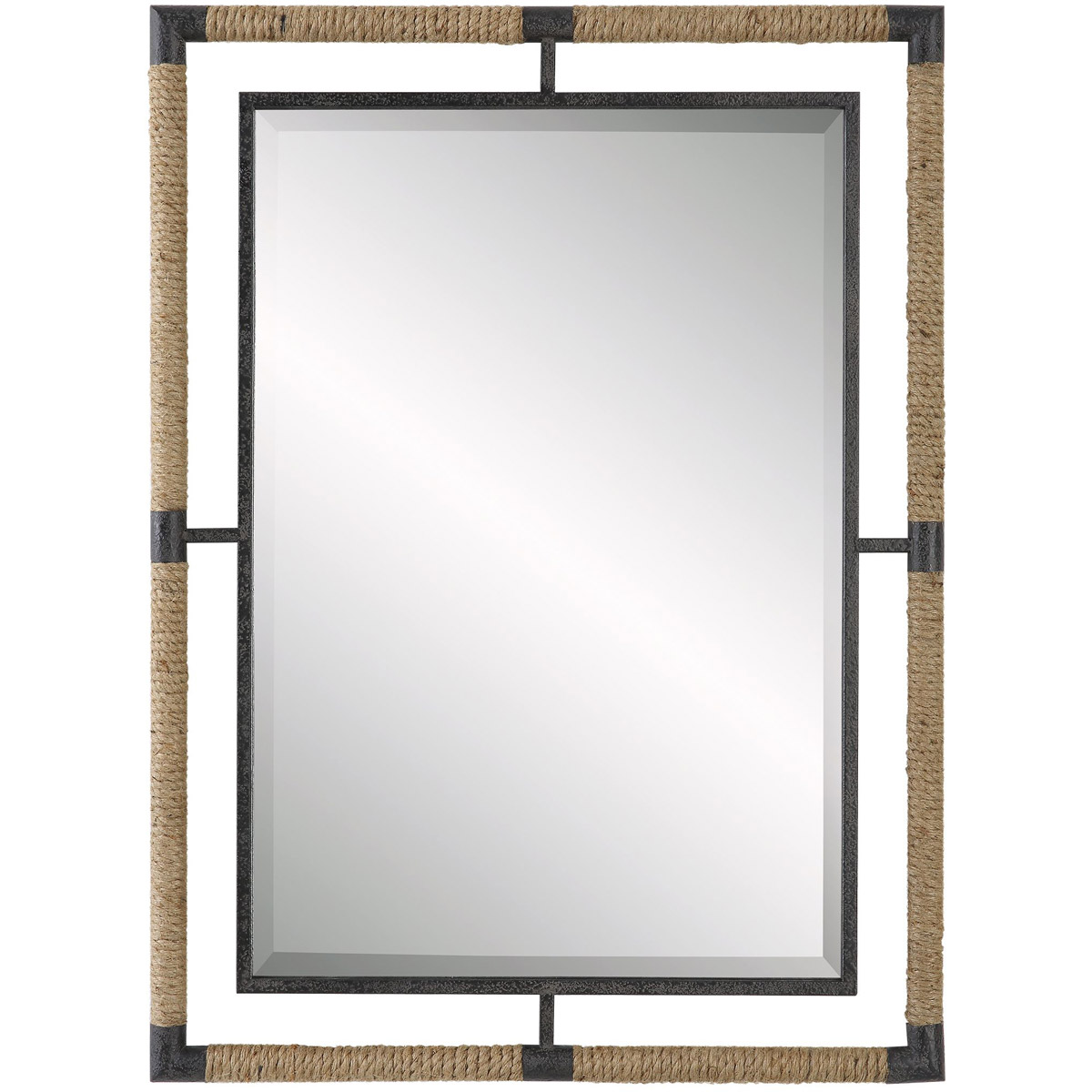Melville 38 X 28 inch Textured Rust Black and Natural Rope Wall Mirror