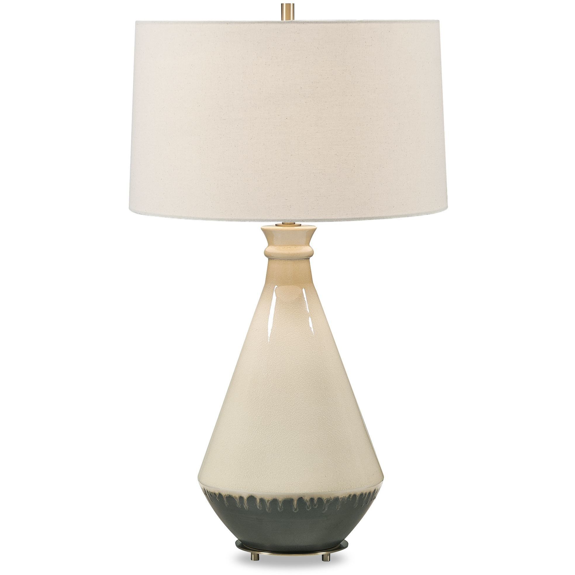 Banham 31 inch 150 watt Glossy Beige Glaze and Antique Brass Table Lamp Portable Light